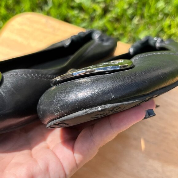 Tory Burch Minnie Black Leather Travel Ballet Flats Size 12 - Picture 7 of 9